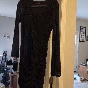 Allegra K Black Glitter Long Sleeve Dress